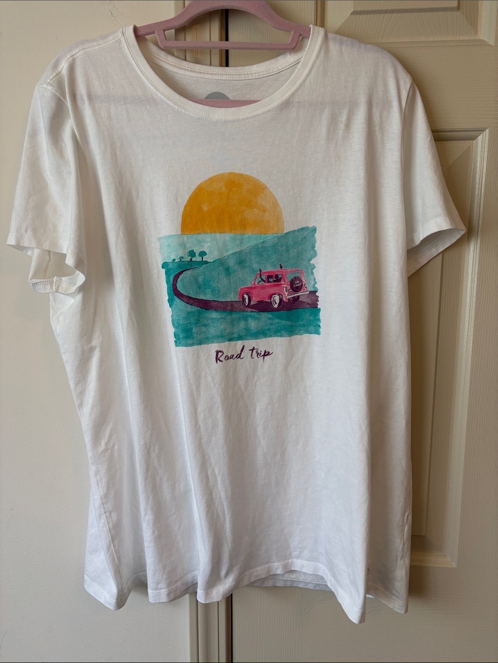 Road Trip" Graphic Tee - White with Yellow & Teal Print